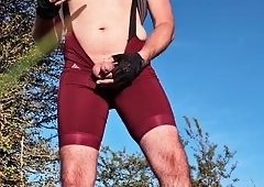 The Josh Germanys Steamy Bike Ride Outdoors: Tight Bike Shorts Clamped by