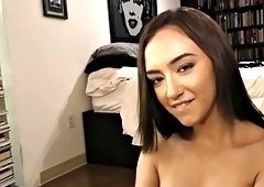 21 year old cutie HJ jerks oiled cock in POV and talks dirty