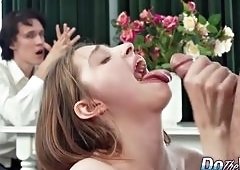 Brunette Takes Deep Throat Before Anal Cuckold