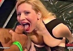 Busty Babe Gulps Bukkake