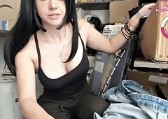 Big-Tits Brunette Webcam Camgirl Fingers Her Wet Pussy and Orgasms Wildly While Spreading Legs