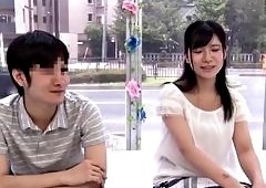 Asian Brunette in Lingerie Performs Cunnilingus at Bus Stop