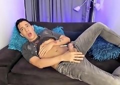 Latino gets horny and wet while touching his body after coming home from work