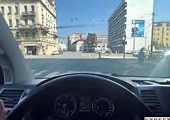 Tattooed Blonde Takes Risky Public Pounding and Blowjob in Car