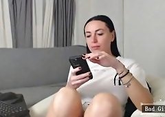 Skinny Big-Tits Brunette Milf Webcam Tease